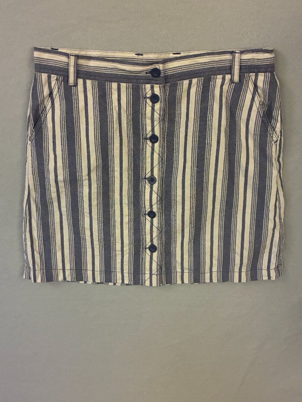 Joie Women’s L 100% Linen Mini Skirt Striped Button Nautical Coastal Euro Summer